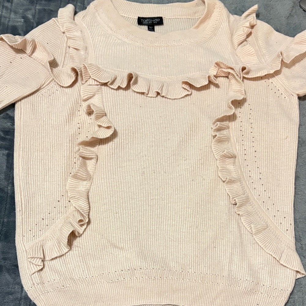 Topshop light Pink Ruffle Knit Sweater